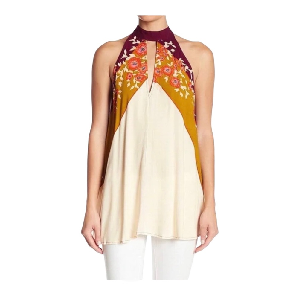 Free People Beat Of My Heart Tunic Shirt Top size Small Floral Boho - Picture 6 of 7